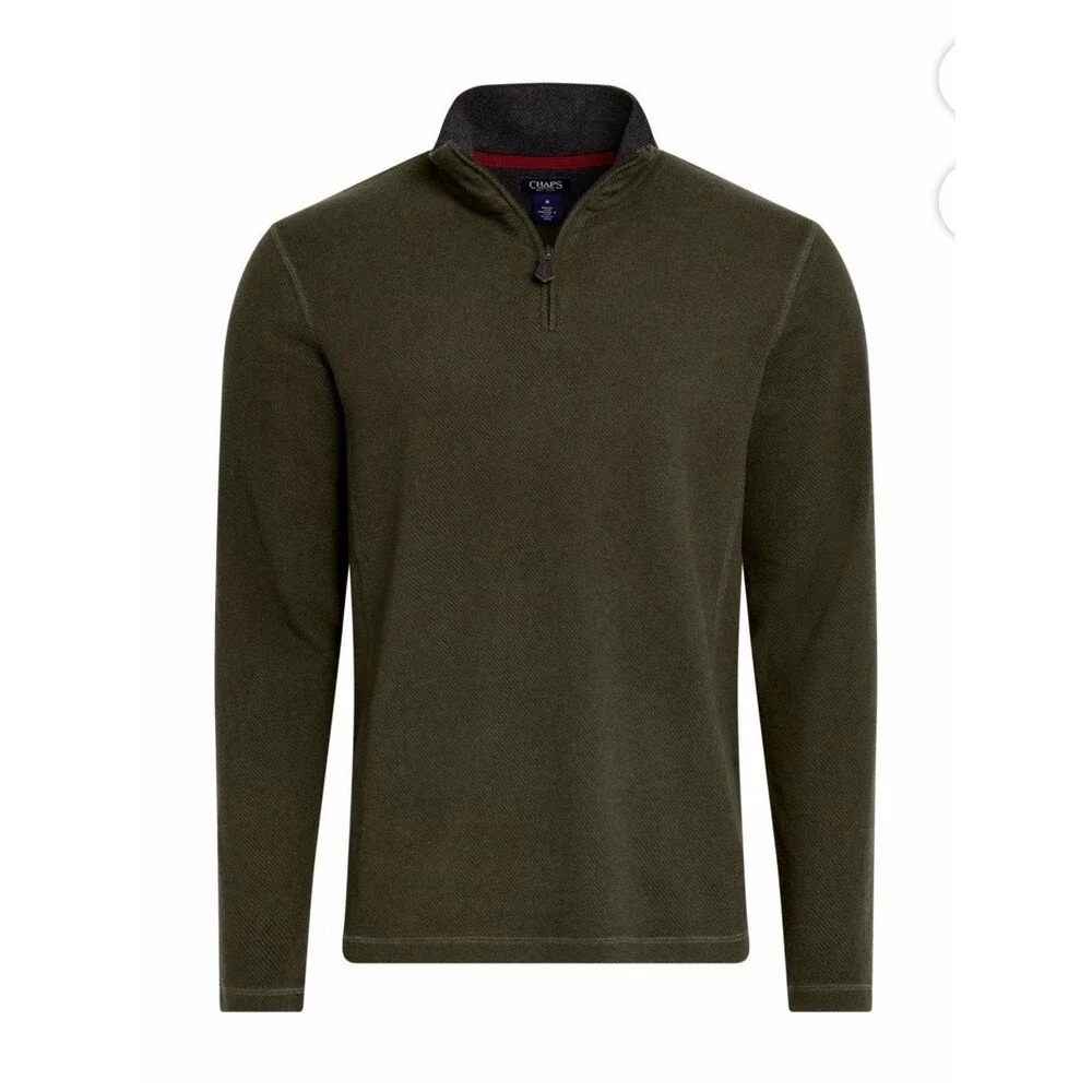 Chaps Woodland Quarter-Zip Fleece Sweater - Olive Green